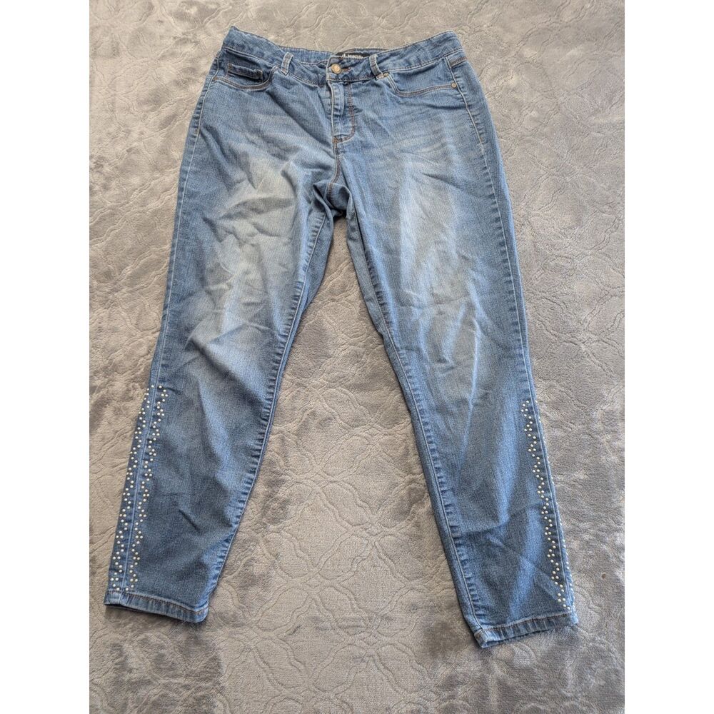d.jeans Women’s Size 6 Pearl Studded Skinny Jeans Light Wash Stretch Y2K